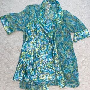 Turquoise Swirl Satin Pajama Set